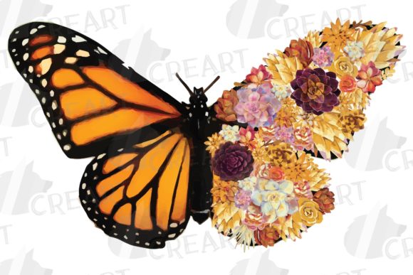 Autumn Succulent Monarch Butterfly Graphics for Seasonal Print Templates